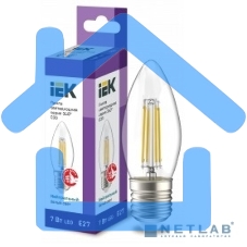 Лампа светодиодная филаментная 360° 7Вт C35 свеча 4000К E27 230В прозр. IEK LLF-C35-7-230-40-E27-CL