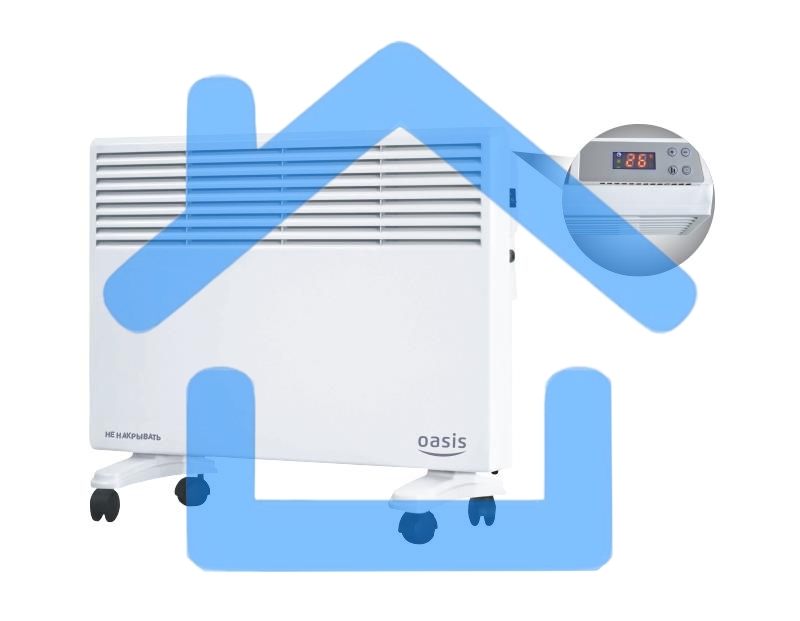 Конвектор Oasis EK-10 белый, 1000 Вт, 15 м2, термостат, дисплей
