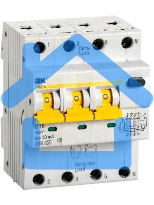 Выключатель автоматический дифференциального тока 4п (3P+N) C 16А 30мА тип A 6кА АВДТ-34 ИЭК MAD22-6-016-C-30