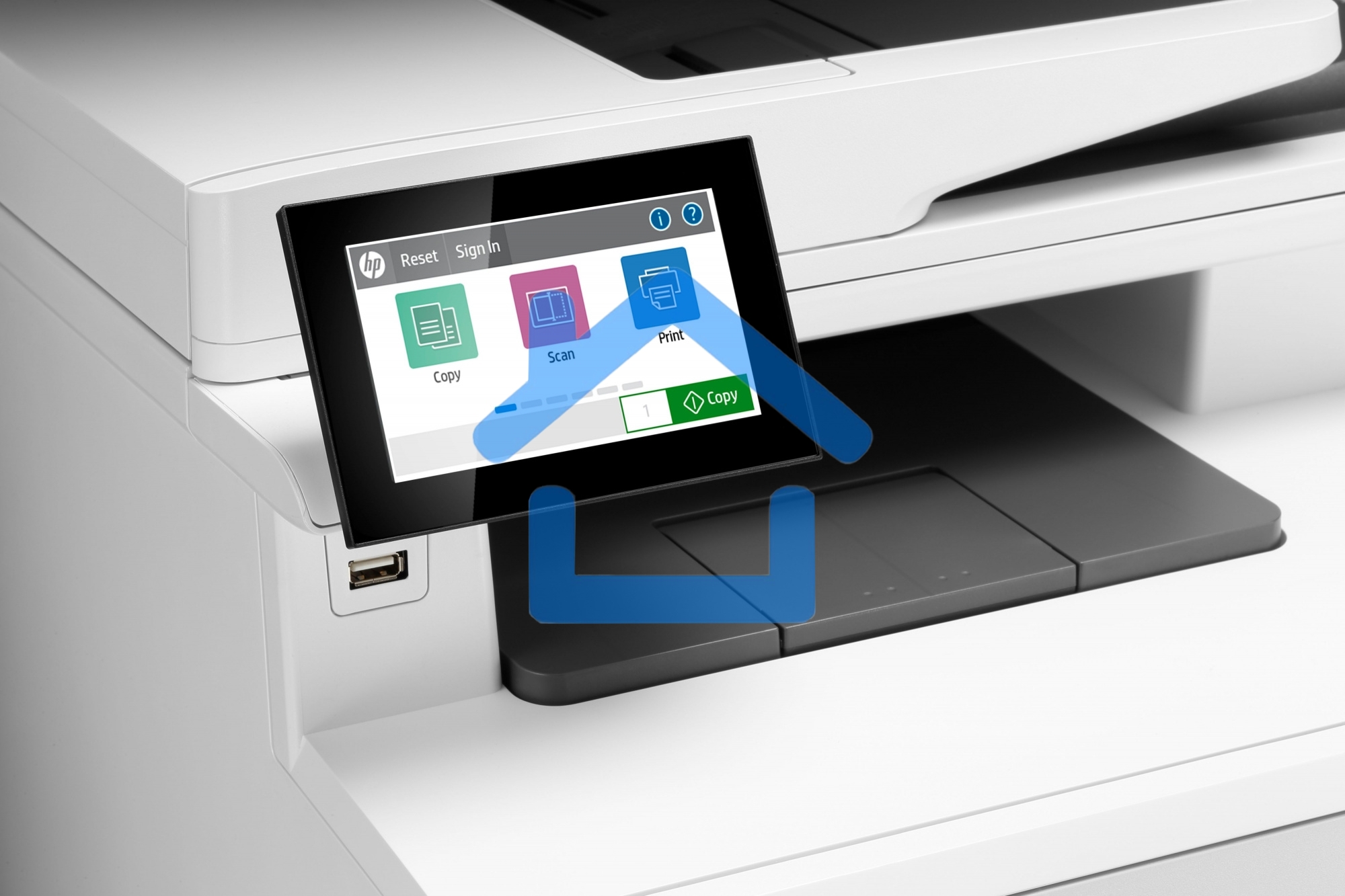 МФУ лазерное HP Color LaserJet Pro M480f (3QA55A), A4, цветной, печ. до 27 стр/мин., скан. до 29 стр/мин. (ч/б) 20 стр/мин. (цвет), 600 x 600 dpi, USB, RJ-45, Air Print, Mopria