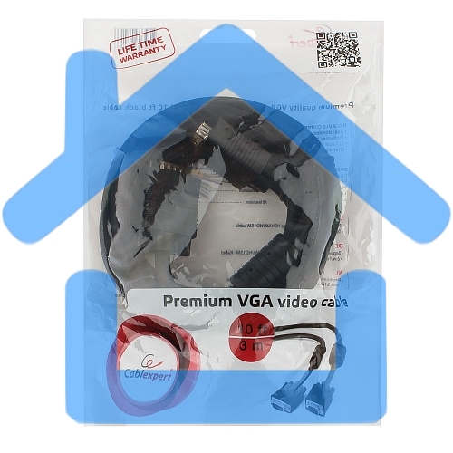 Кабель VGA Premium Cablexpert CC-PPVGA-10-B, 15M/15M, 3.0м, черный, тройной экран, феррит.кольца, пакет