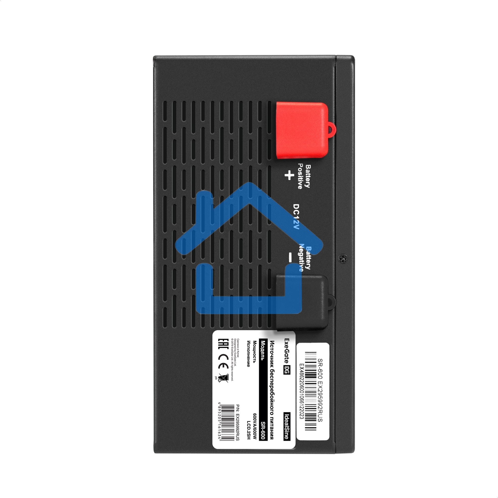 Комплект Источник бесперебойного питания EX295992RUS + батарея 45Aч EX285666RUS 1шт (инвертор, синус, для котла, PF=1, настенный) ExeGate IdealSine SR-600.LCD.2SH <600VA/600W, чистая синусоида, цветной LCD-дисплей, 2*Schuko, крепление настенное, Black> + 
