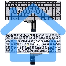 Клавиатура для ноутбука Asus Vivobook F509U серебристая с подсветкой