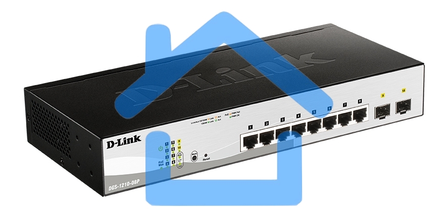 Коммутатор настраиваемый L2 PoE-коммутатор, 8x1000Base-T PoE, 2х1000Base-X SFP, PoE-бюджет 65 Вт, упрощенный интерфейс CLI