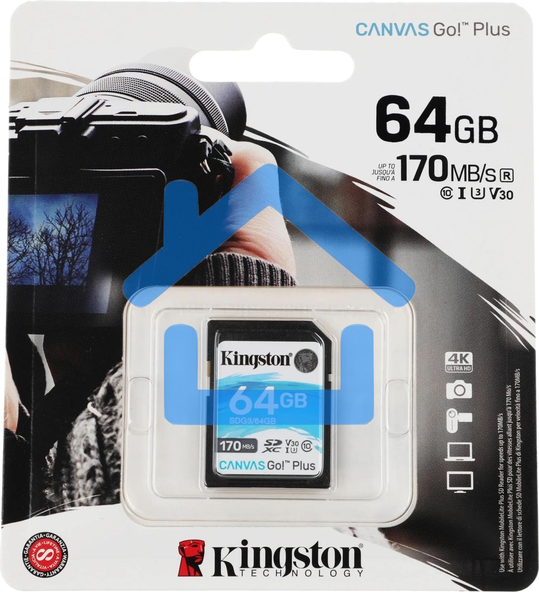 Флеш карта Kingston 64GB SDXC Canvas Go Plus 170R C10 UHS-I U3 V30 EAN: 740617301397