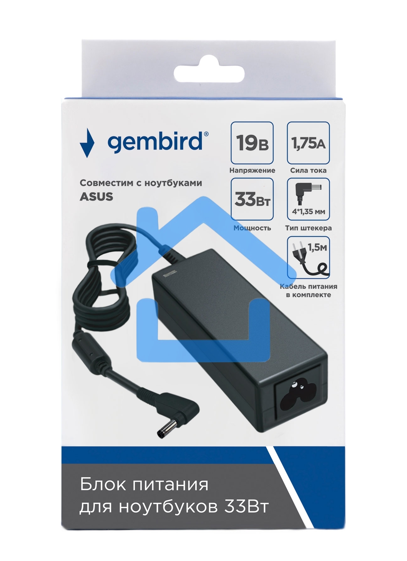 Блок питания Gembird для ноутбуков Asus NPA-AC28, 19В/1.75А, 33Вт, штекер 4x1.35мм