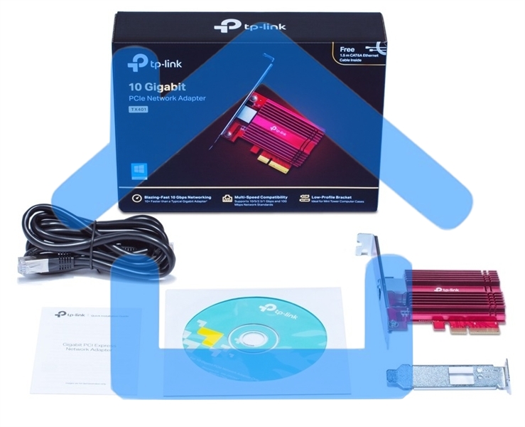 Сетевой адаптер 10 Gigabit PCI-E network adapter, 1 PCI Express 3.0 X4 interface, 1 100/1000/10000Mbps Ethernet port, come with Low-Profile and Full-Height Brackets