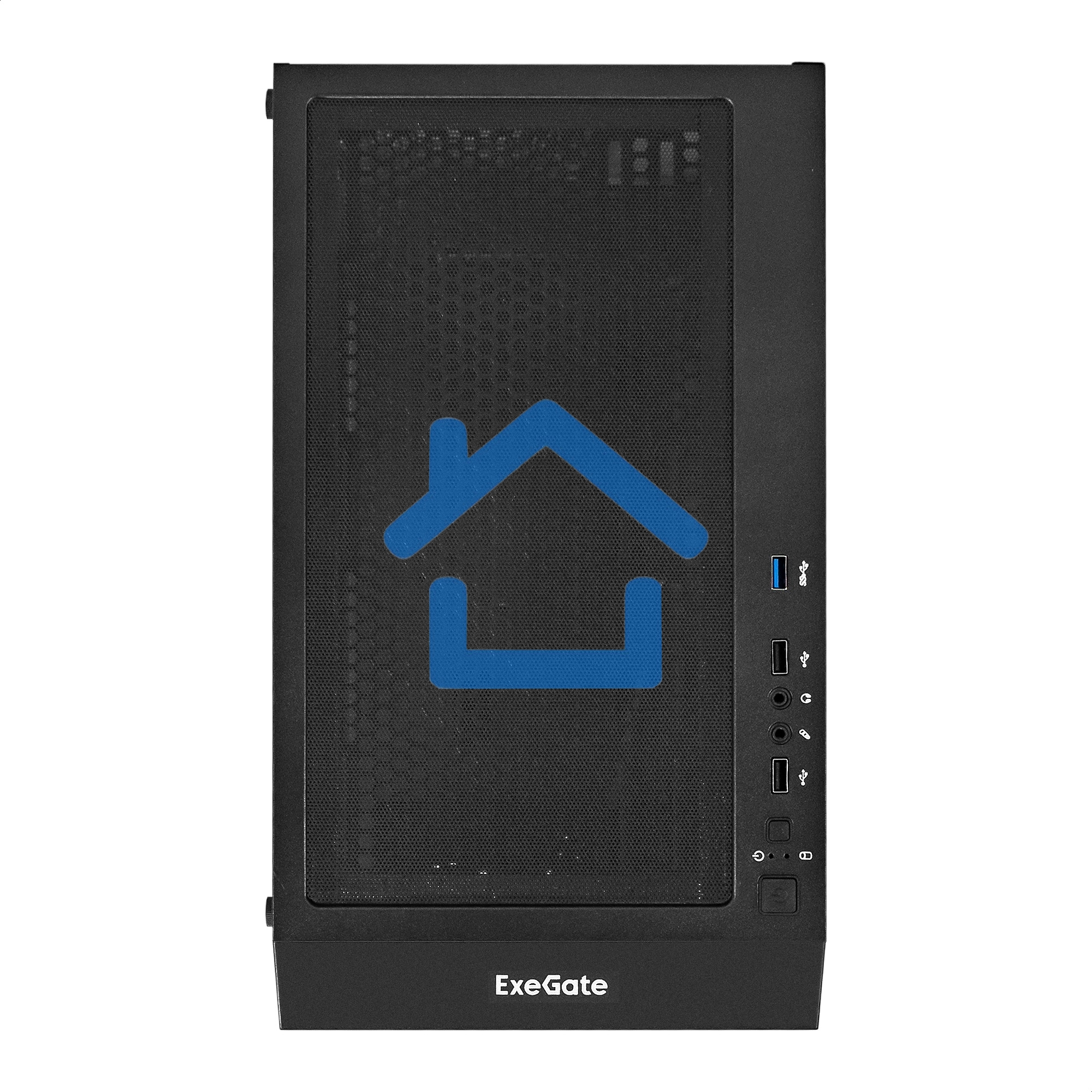 Компьютерный корпус Miditower ExeGate EVO-5001A (ATX, без БП, 2*USB+1*USB 3.0+HD Audio, черный, 3 вент.12см с RGb подсветкой, боковая панель - закаленное стекло)