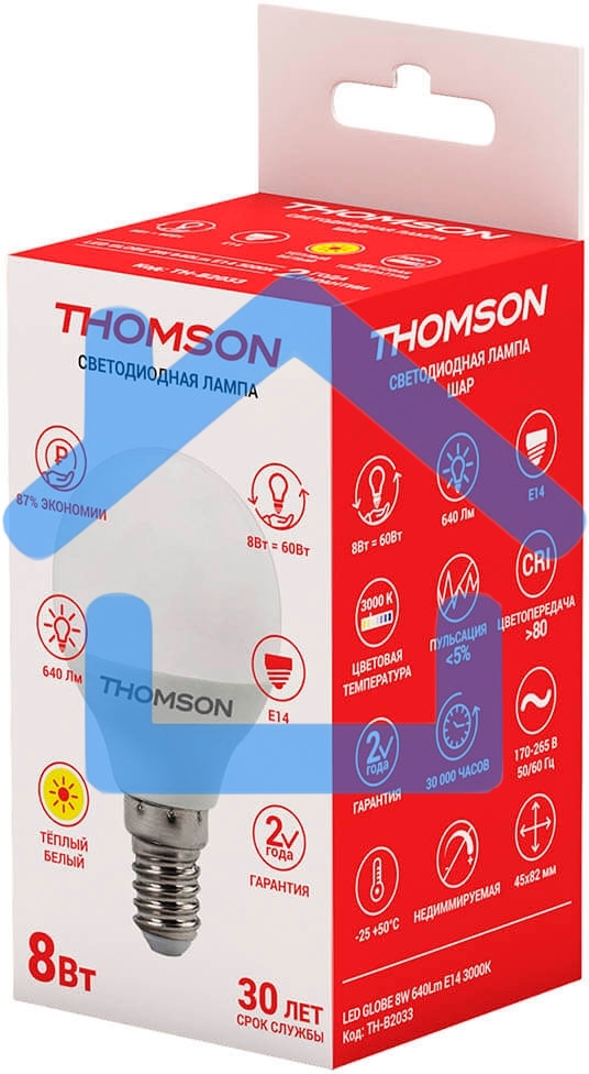 Лампа светодиодная Hiper THOMSON LED GLOBE 8W 640Lm E14 3000K TH-B2033