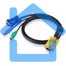 Шнур, мон+клав+мышь PS/2, SPHD15=>HD DB15+2x6MINI-DIN ATEN (2L-5202P) Male-3xMale, 8+6+6 проводов, опрессованный, 1.8 метр., черный