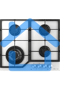 Варочная поверхность MONSHER MGG 63 Blanc, газ, High-Tech, 59 см, автоматический электроподжиг, газ-контроль, форсунки под сжиженый газ, SABAF конфорки, чугунные решетки, белый