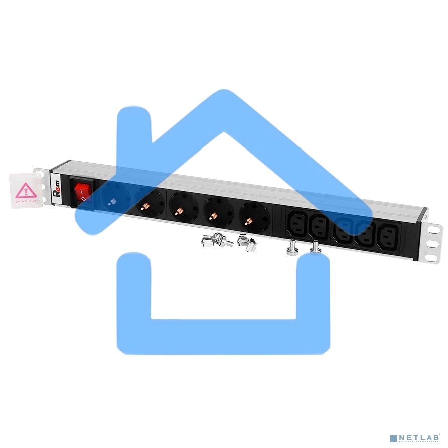 Блок розеток Rem-10 с выкл., 4 Sсhuko, 6 IEC 60320 C13, 10 A, алюм., 19