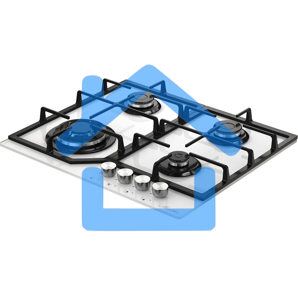 Варочная поверхность MONSHER MGG 63 Blanc, газ, High-Tech, 59 см, автоматический электроподжиг, газ-контроль, форсунки под сжиженый газ, SABAF конфорки, чугунные решетки, белый