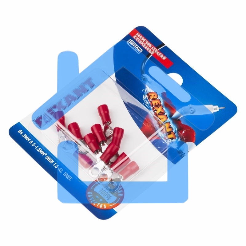 Наконечник кольцевой Rexant изолированный, ø4.3мм, 0.5-1.5мм², НКи 1.5-4 / НКи 1,25-4 / RVL1.25-4, красный, в упак. 10 шт.