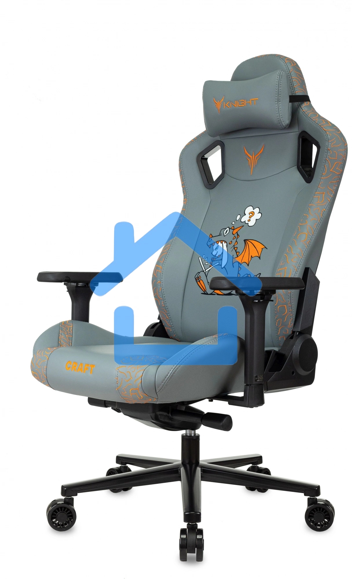 Кресло игровое Knight Craft Dragon серый эко.кожа крестов. металл