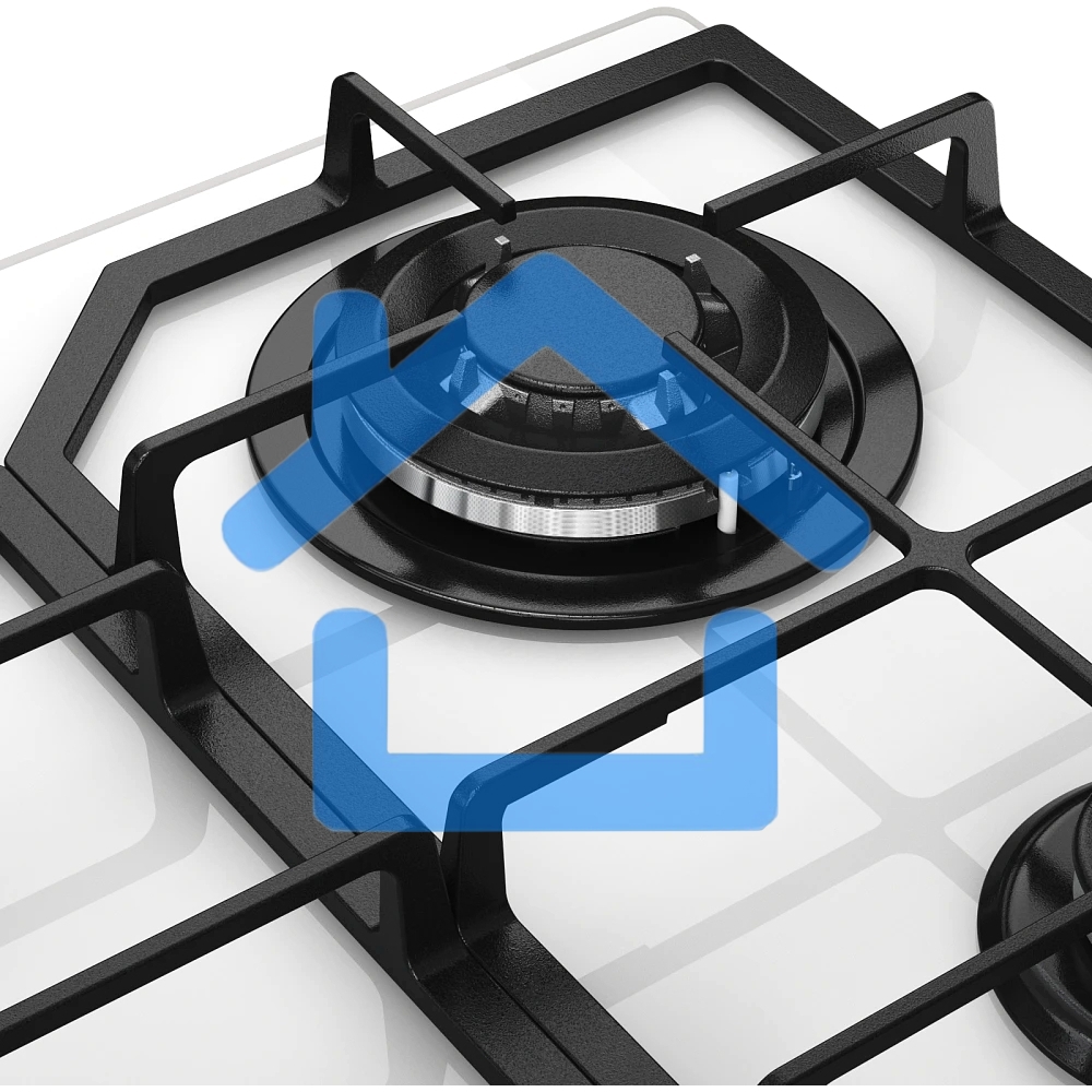 Варочная поверхность MONSHER MGG 63 Blanc, газ, High-Tech, 59 см, автоматический электроподжиг, газ-контроль, форсунки под сжиженый газ, SABAF конфорки, чугунные решетки, белый