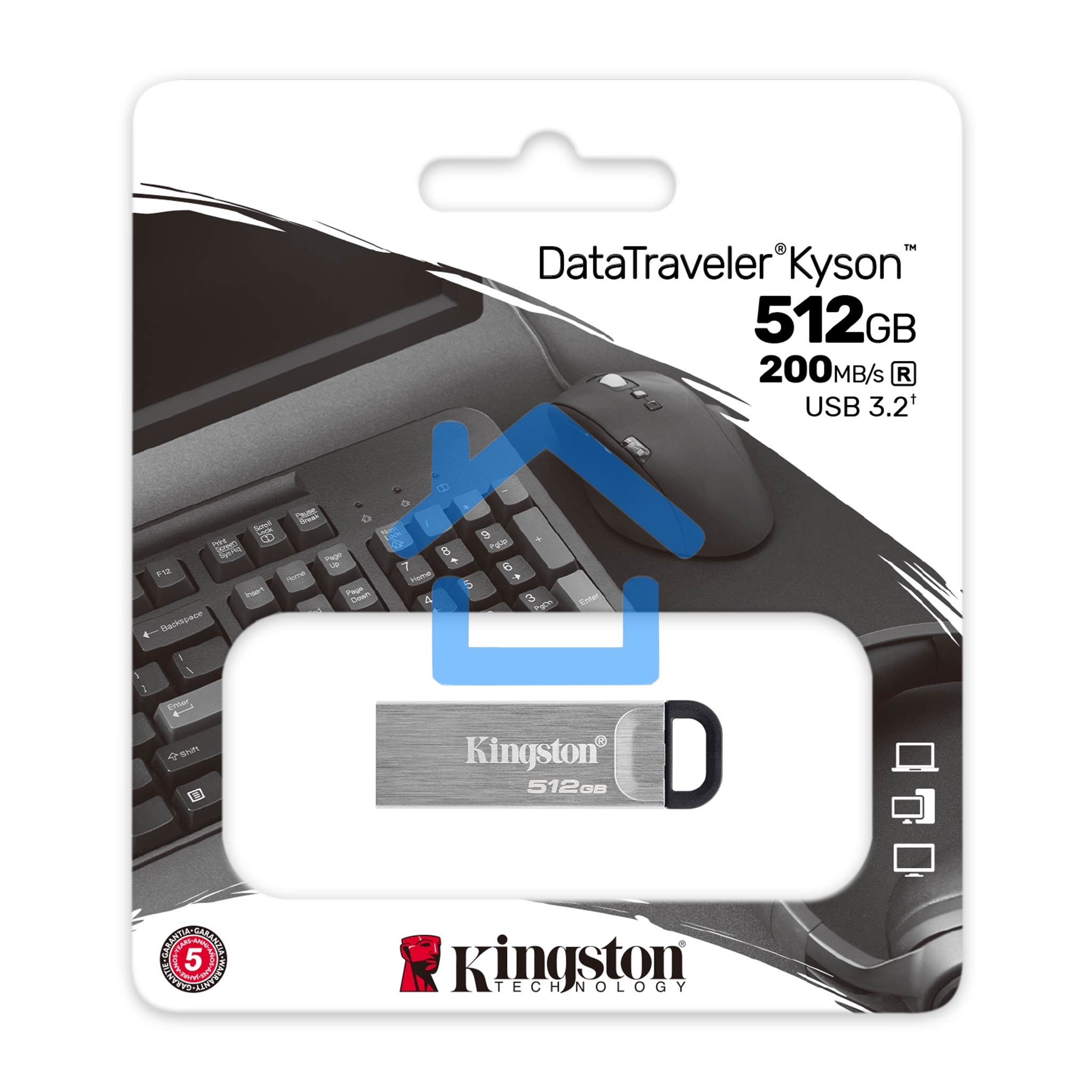 Флешка USB R/W Kingston 512Gb DataTraveler Kyson USB Type-A, metal case, silver (DTKN/512Gb)
