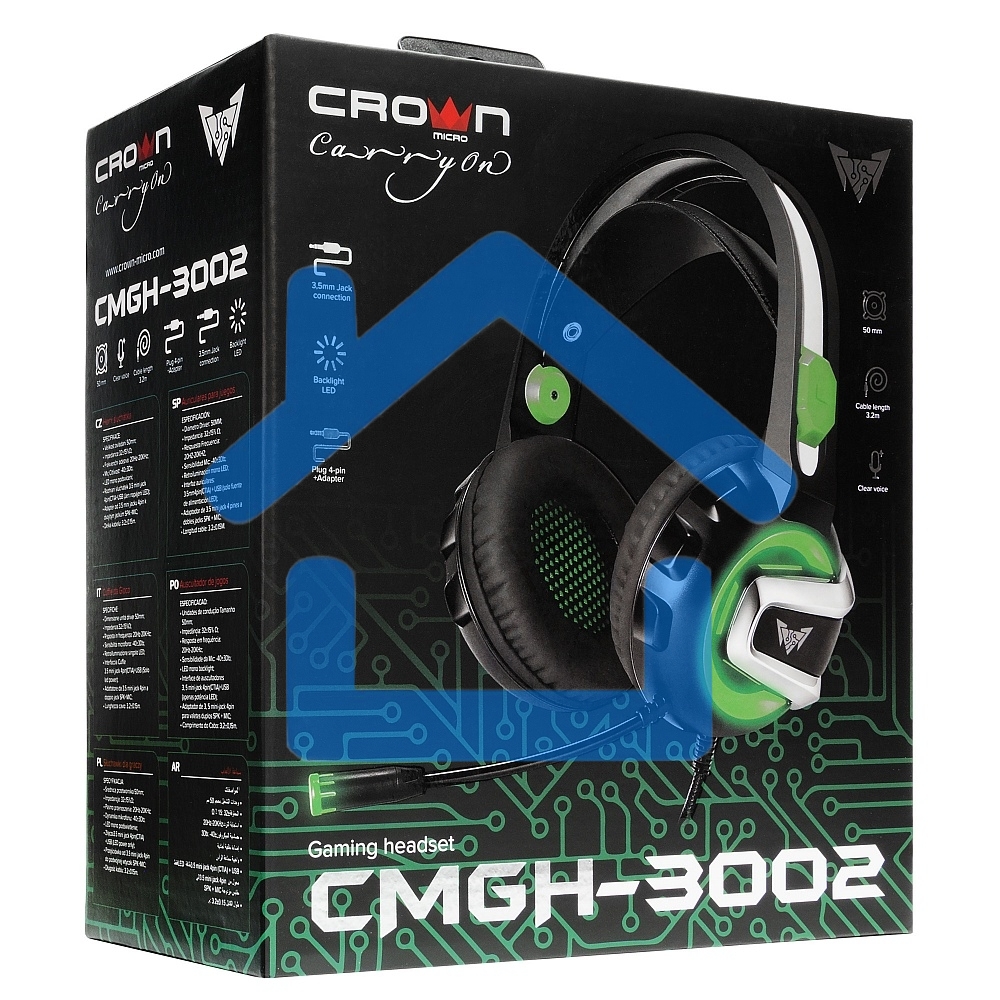 Гарнитура игровая Crown CMGH-3002 черный/зеленый