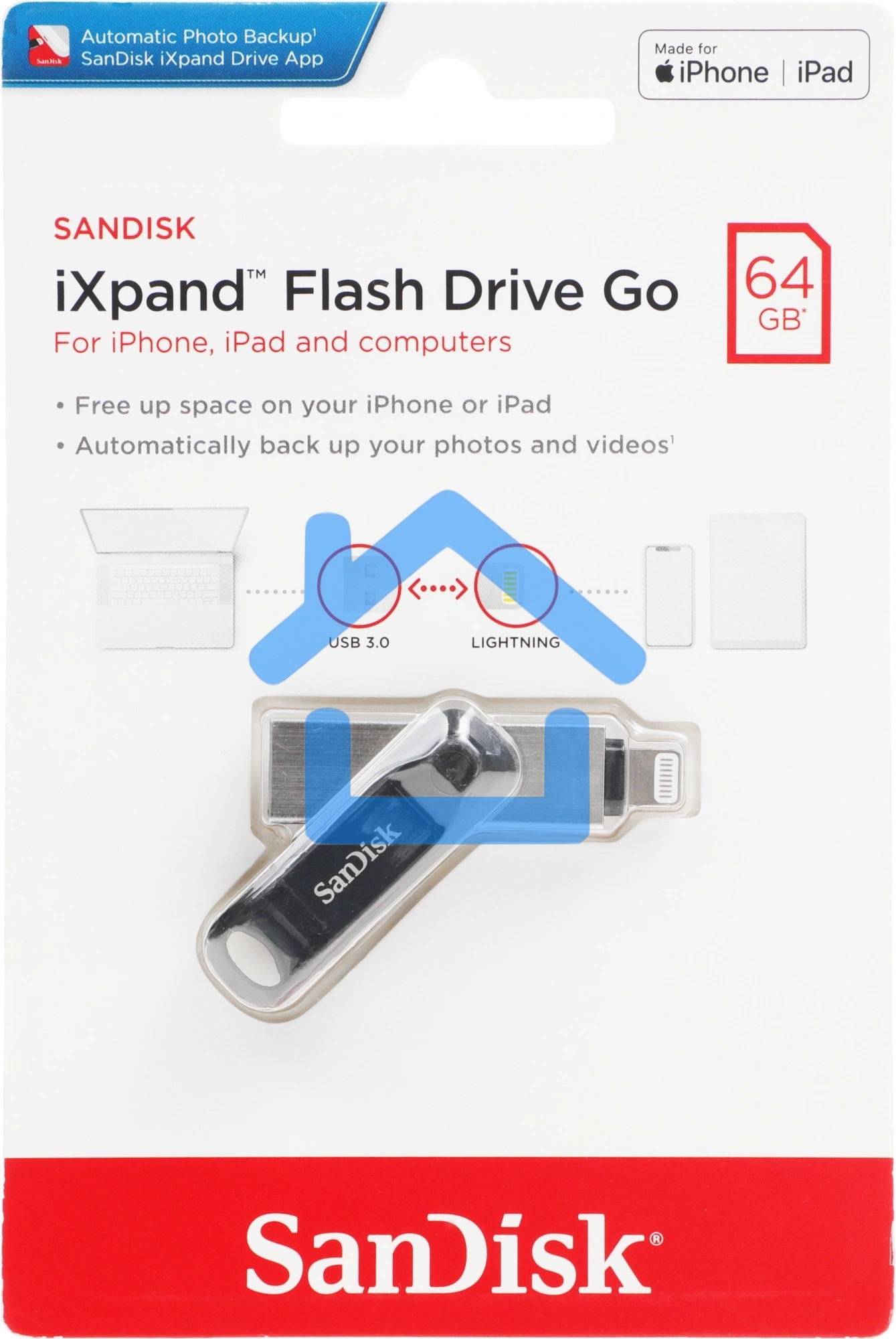 Флешка USB 64 Gb SanDisk iXpand Go USB 3.0/Lightning