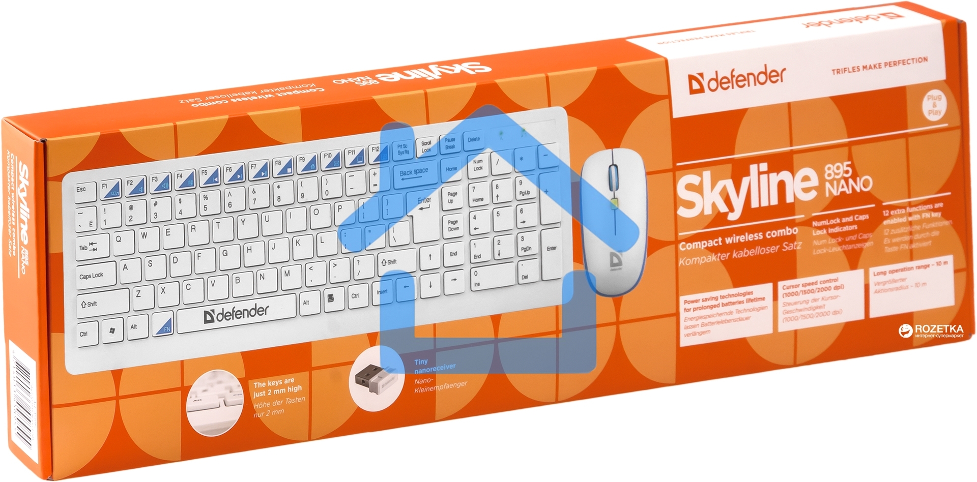 Комплект клавиатура + мышь Defender Skyline 895 Nano W (белый) Кл:104, 1000/1500/2000dpi