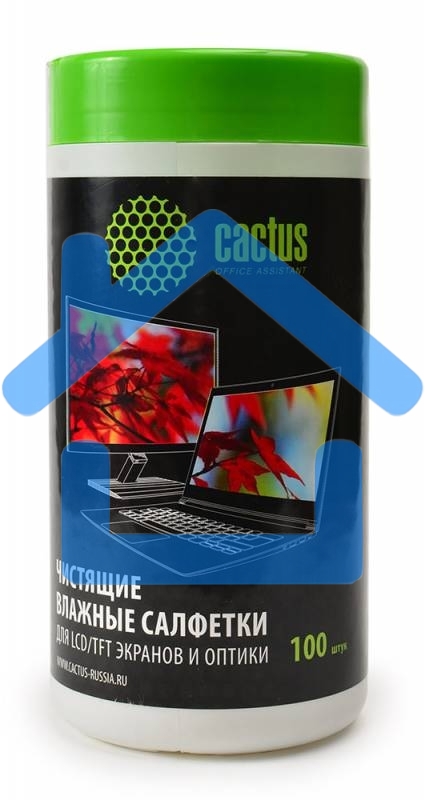 Салфетки Cactus CS-T1001 Туба с чистящими салфетками для экранов и оптики, 100 шт