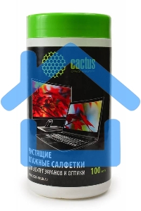 Салфетки Cactus CS-T1001 Туба с чистящими салфетками для экранов и оптики, 100 шт
