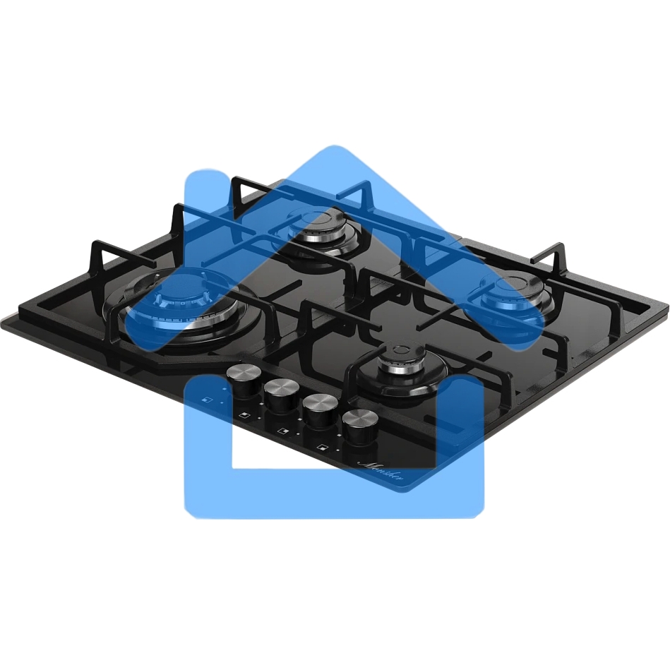 Варочная поверхность MONSHER/ Варочная поверхность MONSHER, газ, High-Tech, 59 см, автоматический электроподжиг, газ-контроль, форсунки под сжиженый газ, SABAF конфорки, чугунные решетки, черный