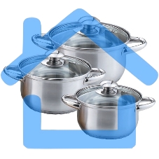 Набор посуды KELLI KL-4201 6 пред.(6 пред.: Кастрюля с жаропрочной стеклянной крышкой 2л. Кастрюля с жаропрочной стеклянной крышкой 2.6л. Кастрюля с жаропрочной стеклянной крышкой 3.6л. Высококачественная нержавеющая сталь 18/10. 5-ти слойное капсульное д