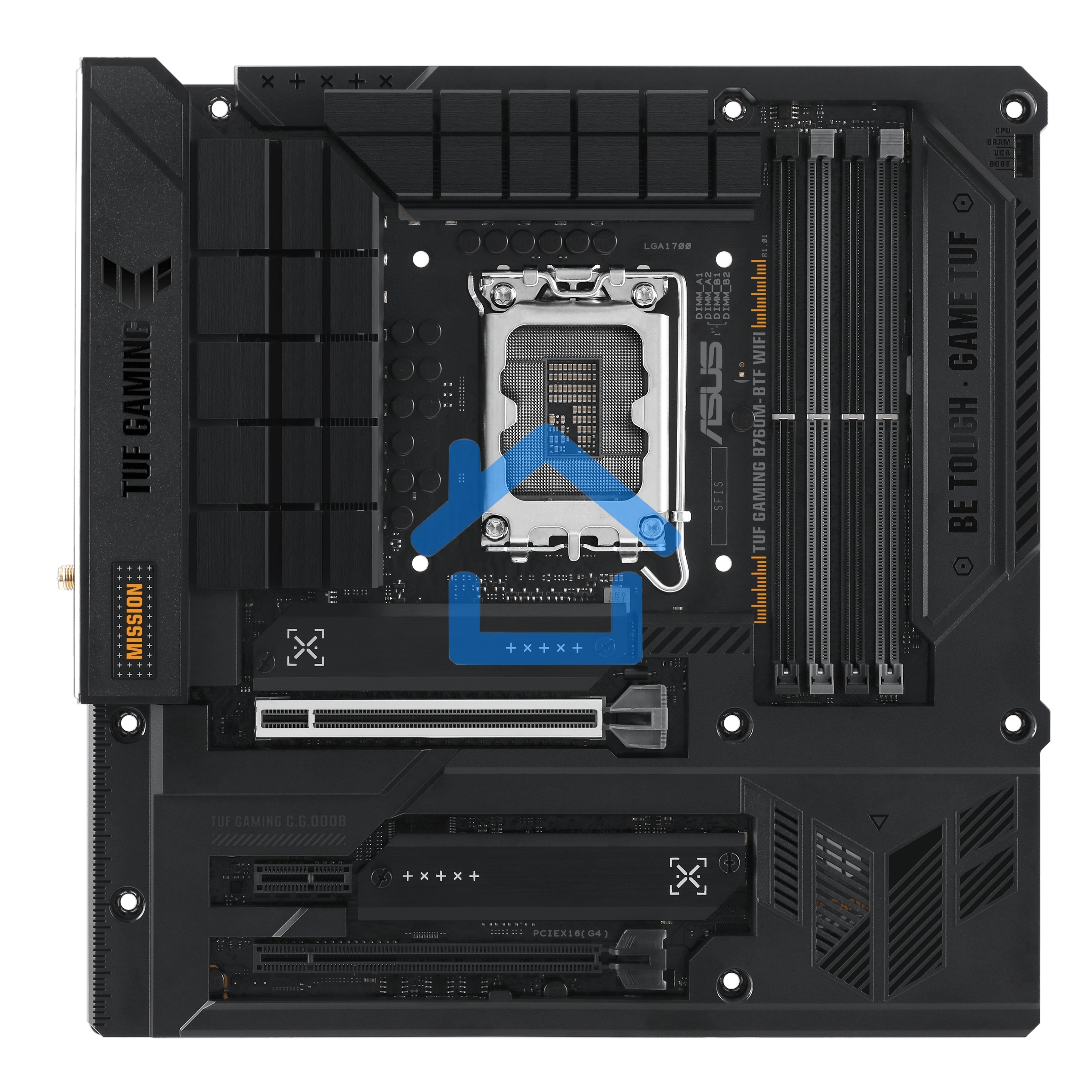 Материнская плата ASUS TUF GAMING B760M-BTF WIFI, LGA 1700, Intel B760, 4xDDR5, 4xSATA, 3xM.2, 1xPCIe 5.0 x16, 1xPCIe 4.0 x4, 1xPCIe x1, 1xDP, 1xHDMI, 1x 2.5Gb LAN, 1xUSB-A 3.2 Gen 2, 2xUSB-A 3.2 Gen 1, 4xUSB 2.0, 1xUSB-C 3.2 Gen 1, 1xUSB-C 3.2 Gen 2, 1xU