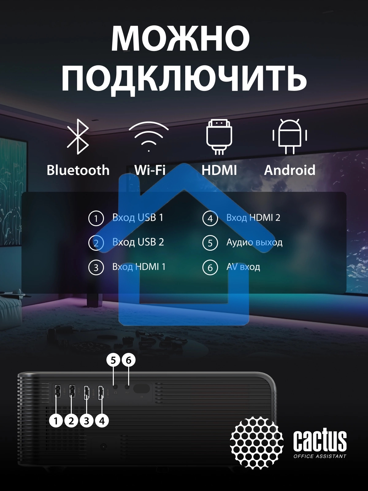 Проектор Cactus CS-PRM.01B.Full HD-A LCD 19000Lm LS 700Lm ANSI (1920x1080) 2500:1 ресурс лампы:50000часов 2xUSB typeA 2xHDMI 1.8кг