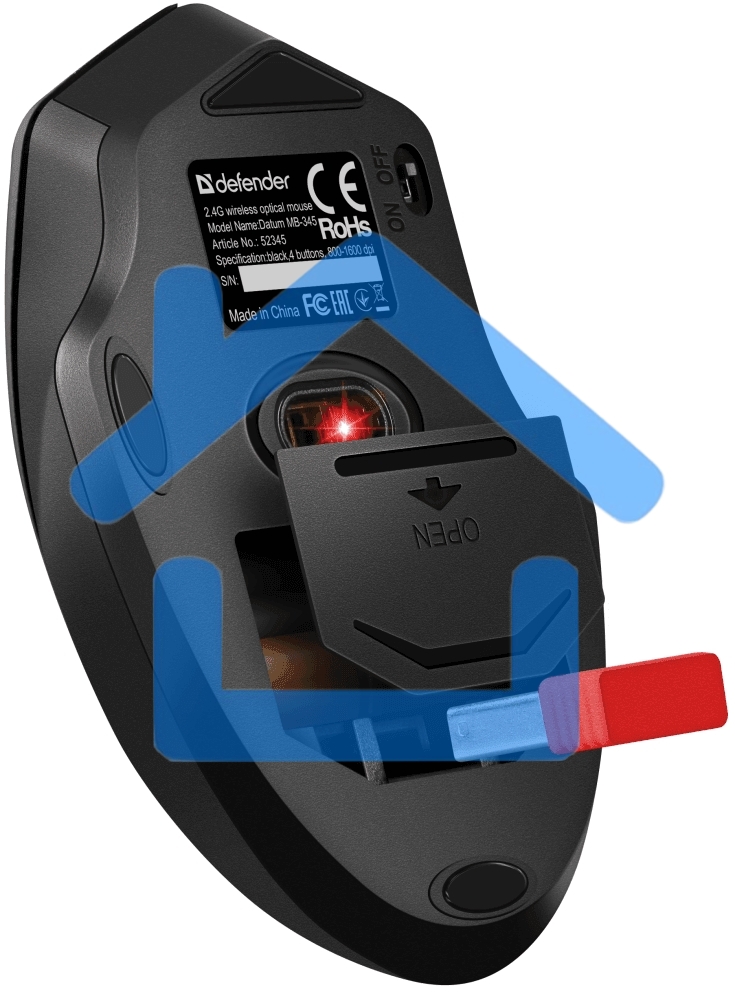 Мышь беспроводная Defender Datum MB-345 черный, 1600 dpi, радиоканал, USB, кнопки - 4