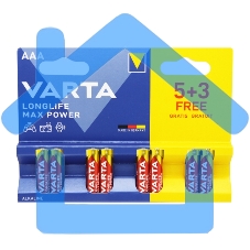 Батарея Varta LongLife Max Power Alkaline LR03 BL5+3 AAA (8шт) блистер