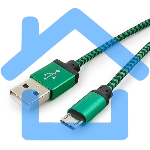 Кабель Gembird USB 2.0 Cablexpert CC-mUSB2gn1m, AM/microBM 5P, 1м, нейлоновая оплетка, алюминиевые разъемы, зеленый, пакет