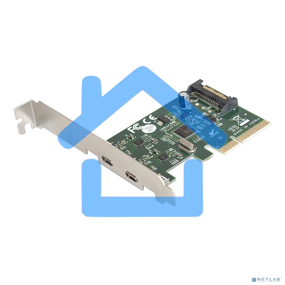 Контроллер ExeGate EXE-313 PCI-Ex4, 2*USB3.1 Type-C ext, разъем доп.питания (OEM)