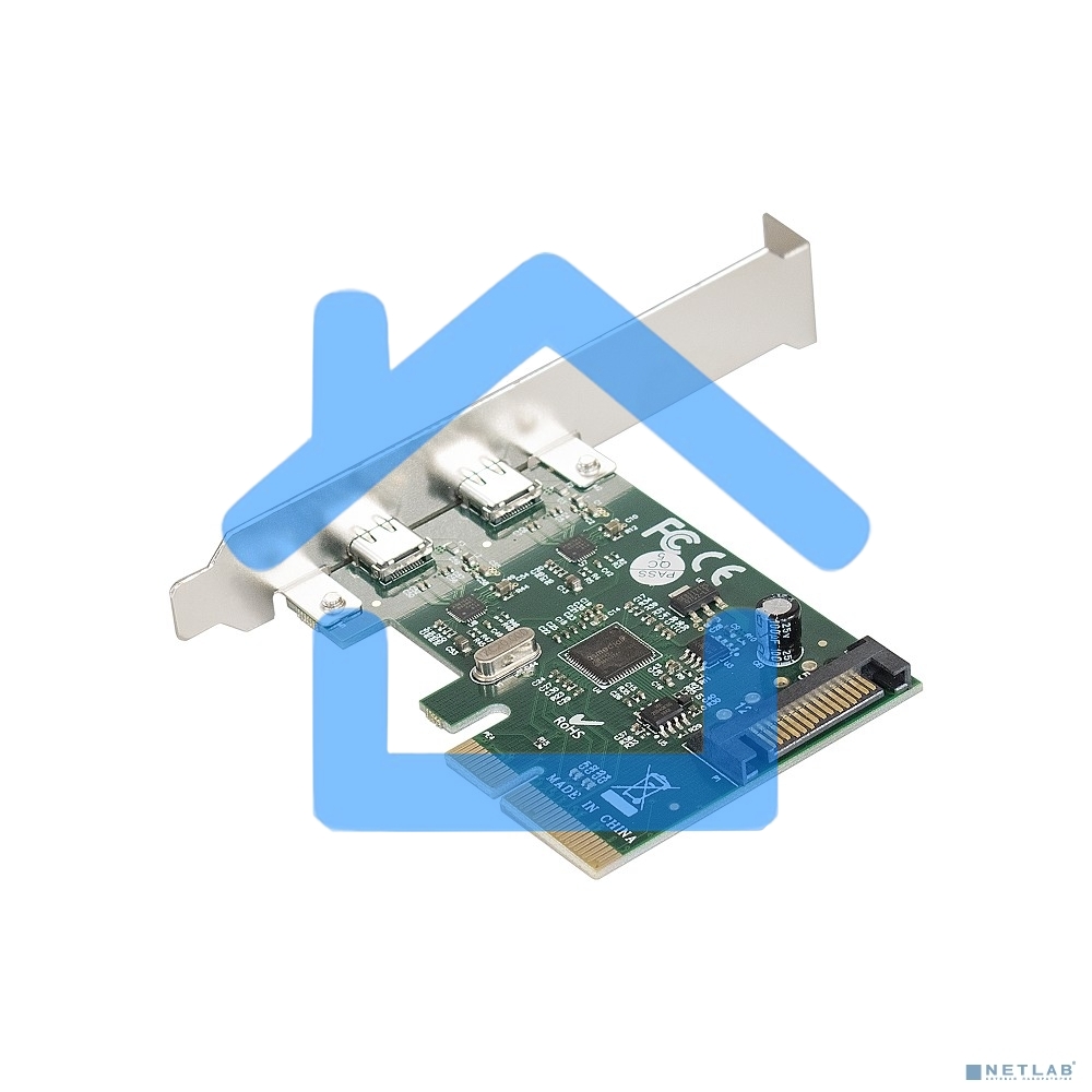 Контроллер ExeGate EXE-313 PCI-Ex4, 2*USB3.1 Type-C ext, разъем доп.питания (OEM)
