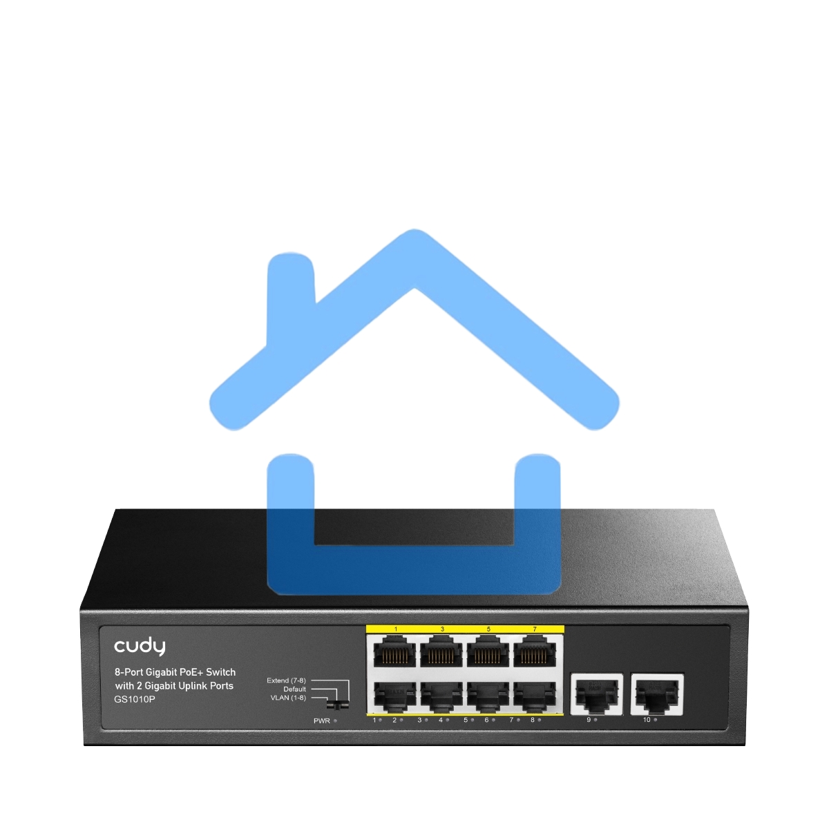 Коммутатор Cudy 8 RJ-45 10/100/1000M PSE ports +2 RJ45 10/100/1000 Uplink Port Unmanaged PoE+ Switch 120W, CCTV/VLAN mode support, long distance:250M at CCTV mode. 802.3af/at standard, Aternative 1/2(+),3/6(-), Rack-mountable Steel Case, Watchdog, 120W in