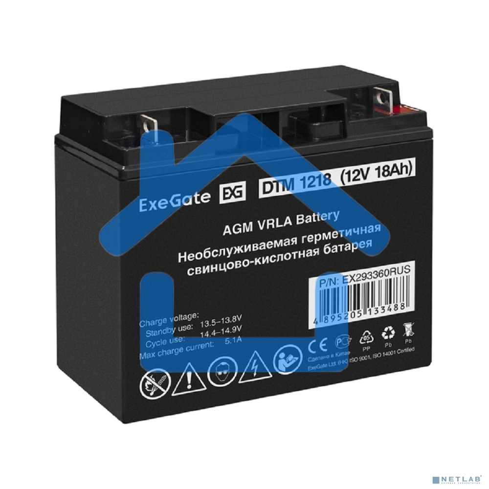 Батарея ExeGate DTM 1218 (12V 18Ah, клеммы F3 (болт М5 с гайкой))