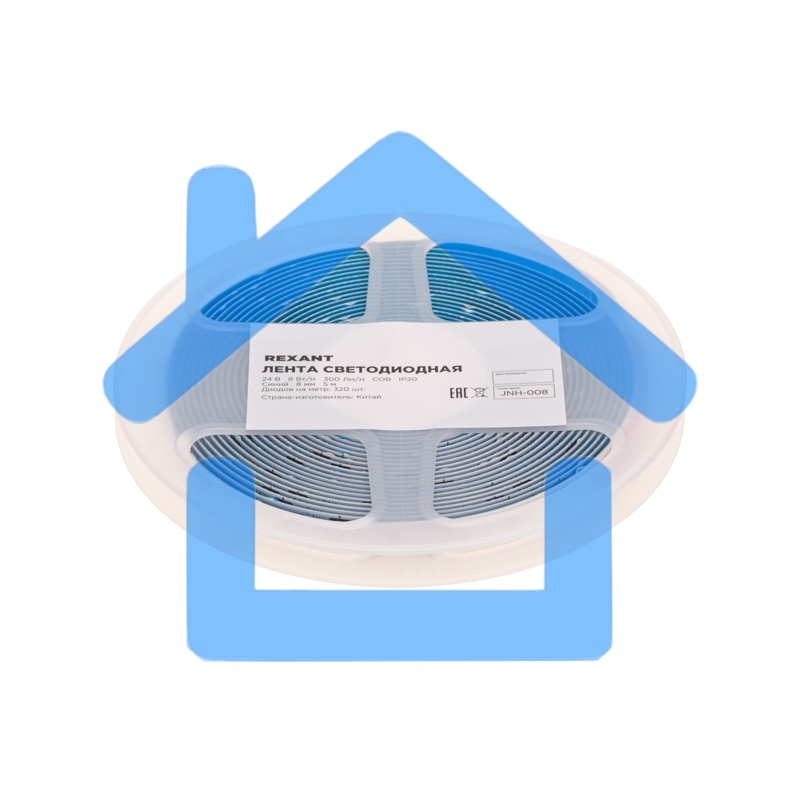 Лента светодиодная 24В, COB 8Вт/м, 320 LED/м, синий, 8мм, 5м, IP20 Rexant