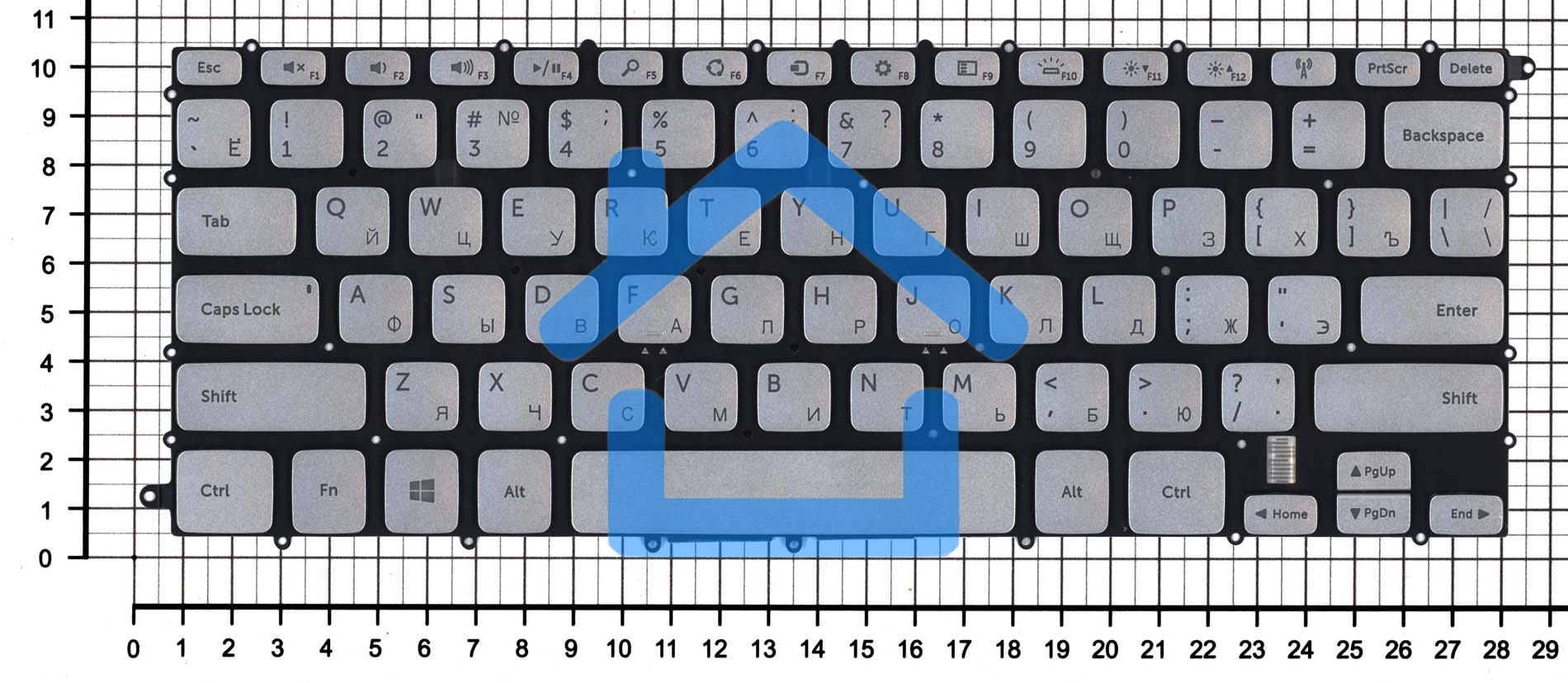 Клавиатура для ноутбука Dell Inspiron 14 7437 серебристая с подсветкой