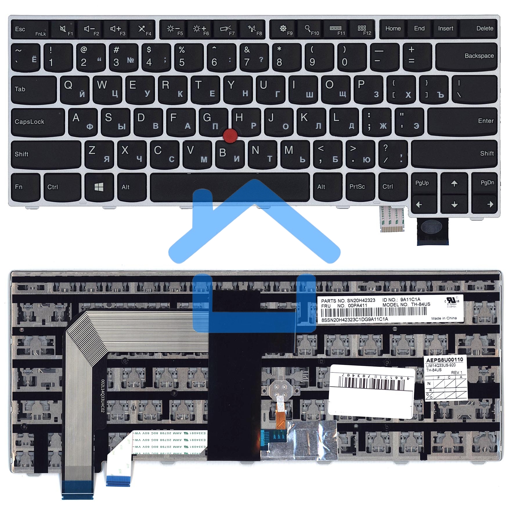 Клавиатура для ноутбука Lenovo Thinkpad T460S T470S черная с серебристой рамкой