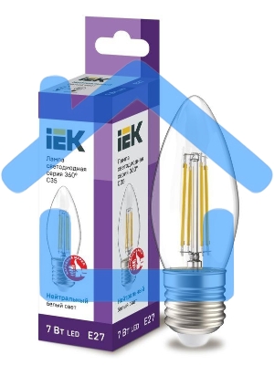 Лампа светодиодная филаментная 360° 7Вт C35 свеча 4000К E27 230В прозр. IEK LLF-C35-7-230-40-E27-CL