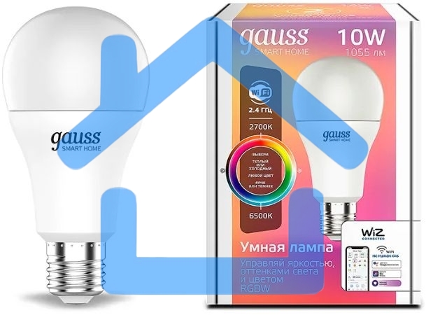Лампа Светодиодная Gauss Smart Home RGBW E27 A60 10 Вт 2700-6500K 1/10/100