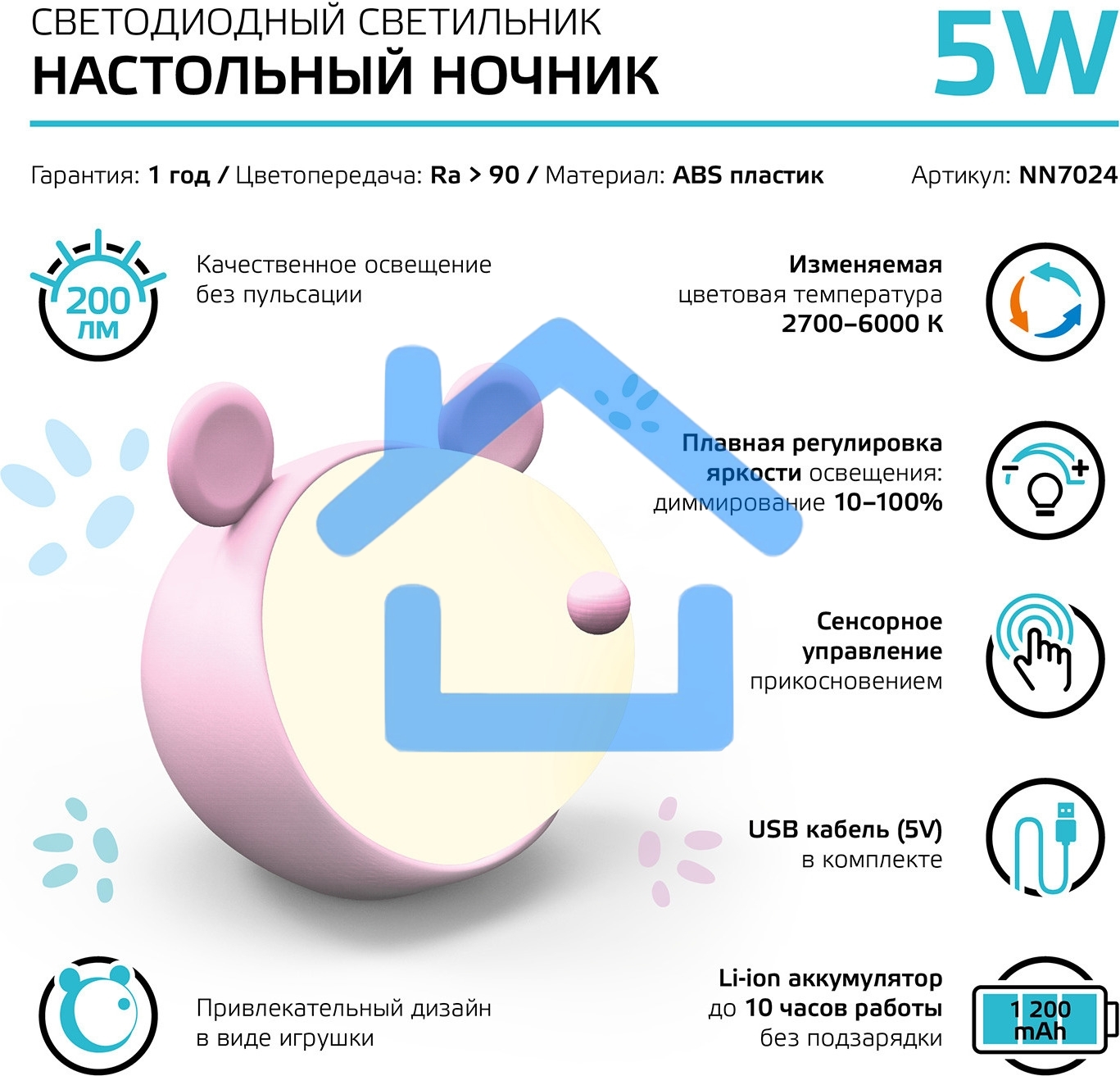 Ночник Gauss NN7024 мышка розовый