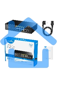 Коммутатор Cudy 8 RJ-45 10/100/1000M PSE ports +2 RJ45 10/100/1000 Uplink Port Unmanaged PoE+ Switch 120W, CCTV/VLAN mode support, long distance:250M at CCTV mode. 802.3af/at standard, Aternative 1/2(+),3/6(-), Rack-mountable Steel Case, Watchdog, 120W in