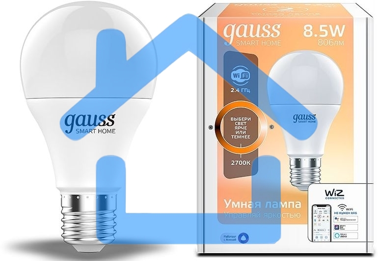 Лампа Светодиодная Gauss Smart Home DIM E27 A60 8.5 Вт 2700К 1/10/40