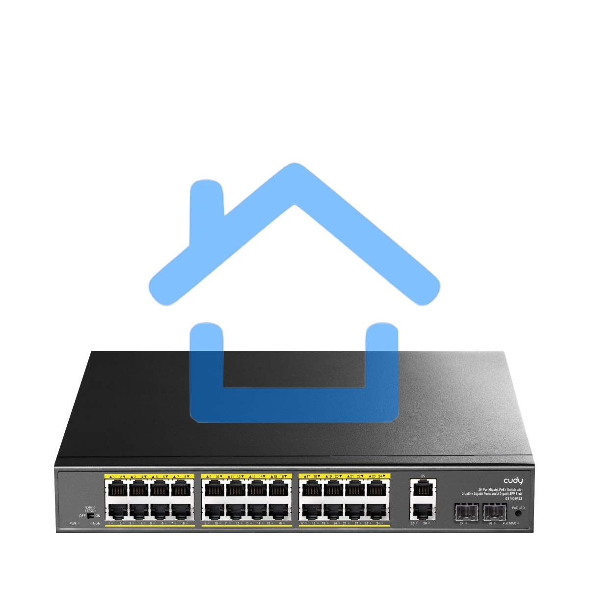 Коммутатор Cudy GS1026PS2, (L2) 26x1Gbит/с 2xКомбо(1000BASE-T/SFP), 2SFP, 24PoE, 300W, неуправляемый