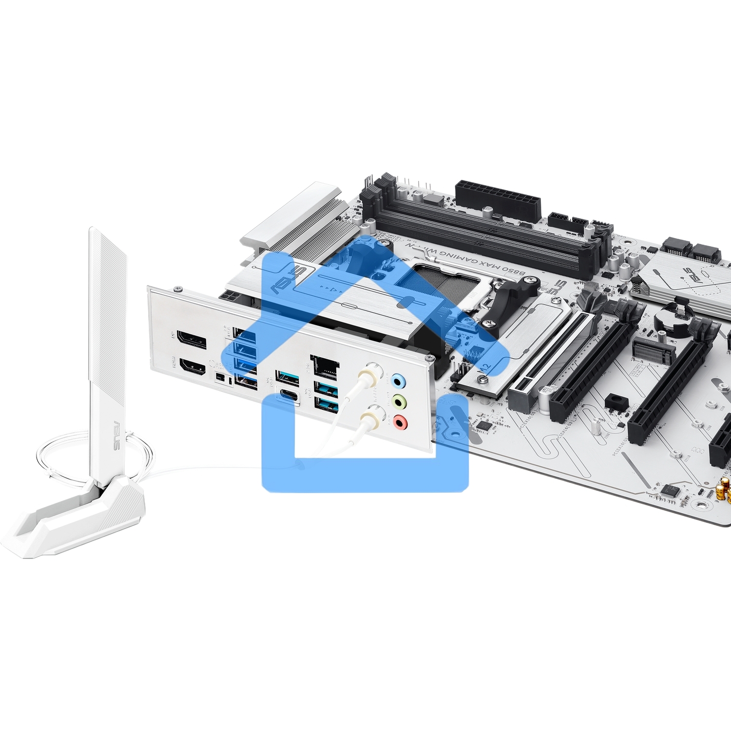 Материнская плата ASUS B850 MAX GAMING WIFI W, AM5, AMD B850, 4xDDR5, 4xSATA, 3xM.2, 1xPCIe 5.0 x16, 1xPCIe 4.0 x4, 2xPCIe 3.0 x1, 1xDisplayPort, 1xHDMI, 1x2.5Gb LAN, Wi-Fi 6E, Bluetooth 5.3, 1xUSB-C 10Gbps, 3xUSB-A 10Gbps, 2xUSB-A 5Gbps, 2xUSB-A 2.0, 3x3