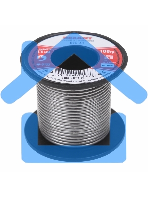 Припой без канифоли ПОС-61 Rexant, 100 г, Ø1,5 мм, (олово 61%, свинец 39%), катушка