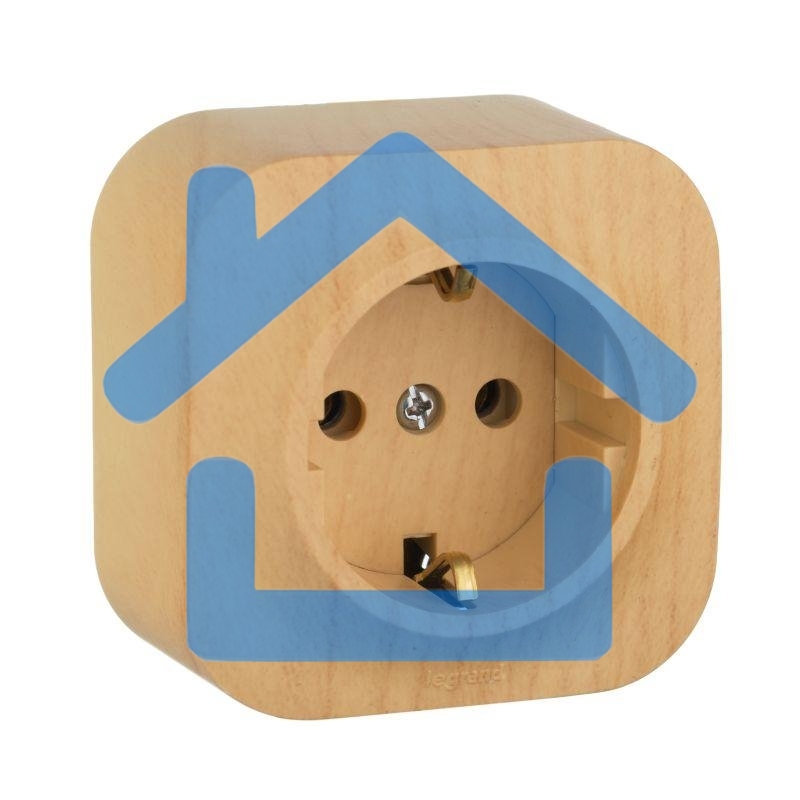 Розетка 1-м ОП Quteo 16А с заземл. дерево Leg 782271