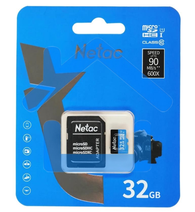 Флеш карта microSDHC 32Gb Netac P500 <NT02P500STN-032G-R> (с SD адаптером) 80MB/s